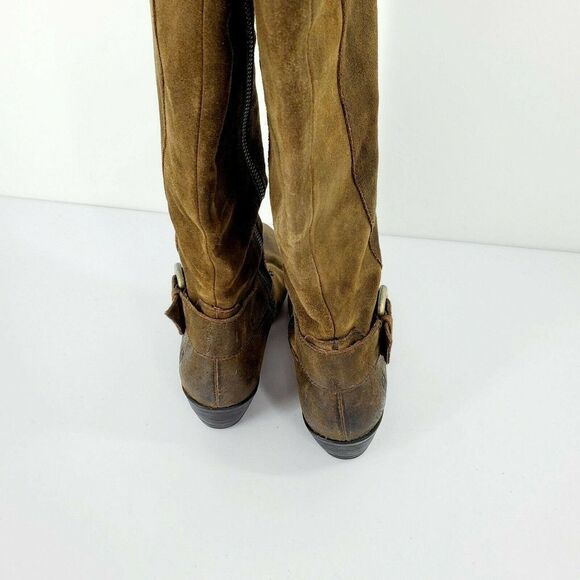 BORN KYLLI Tall Leather Distressed Suede Boots Tobacco 7 - Picture 5 of 7